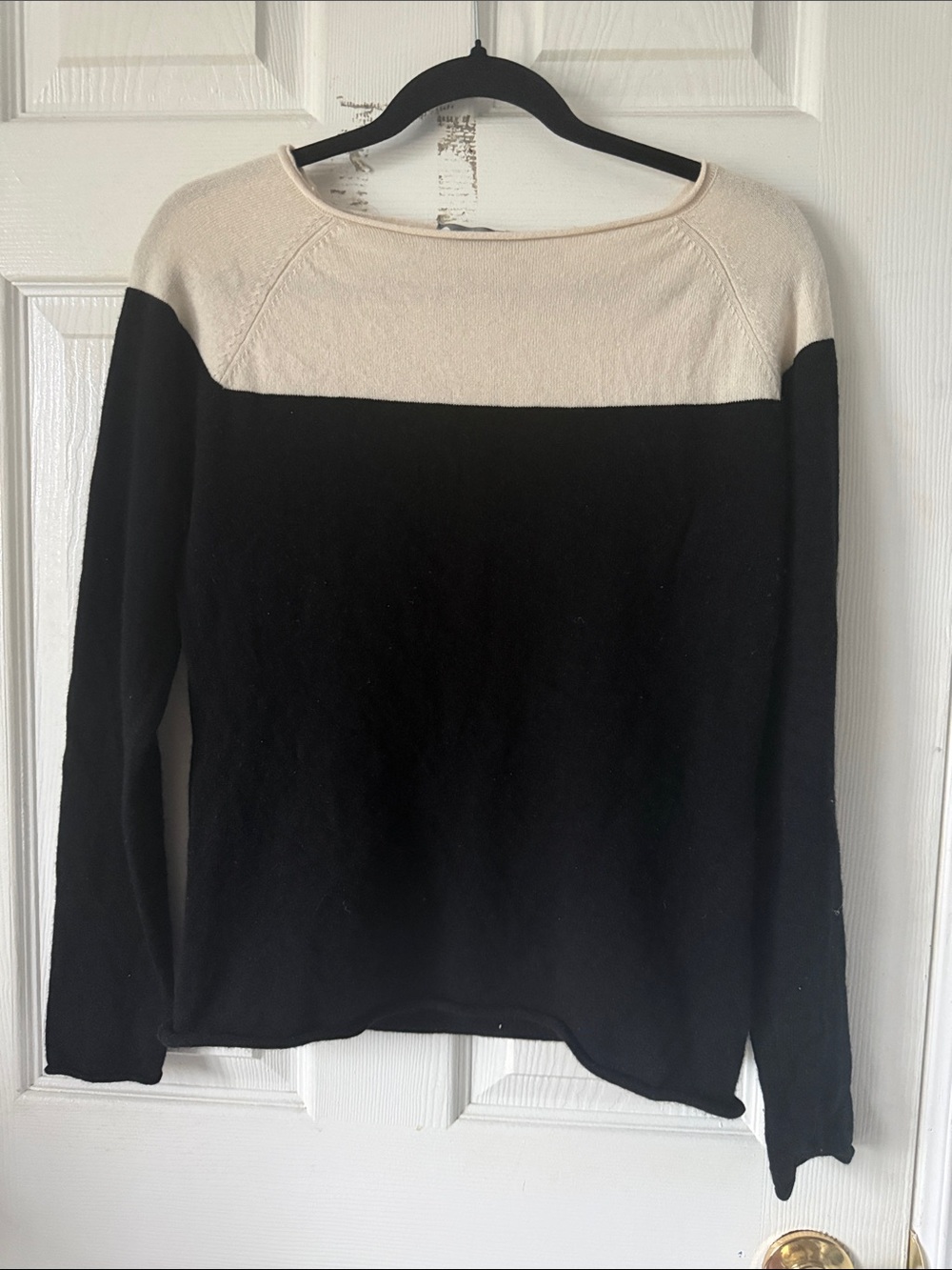 Cream and Black Colorblock Women's Sweater